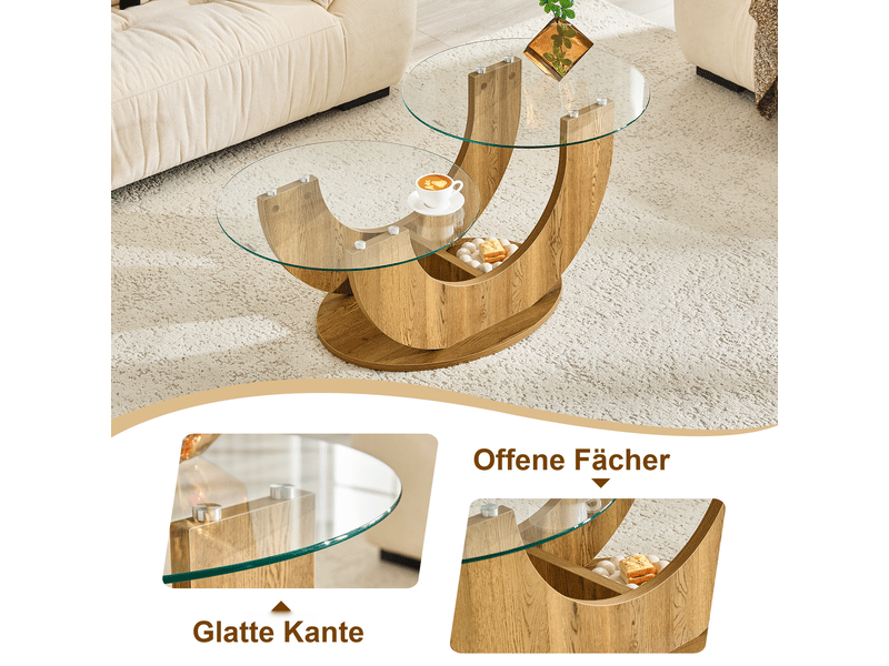  Table basse design demi-circulaire, deux plateaux en verre trempé  - Conforama E
