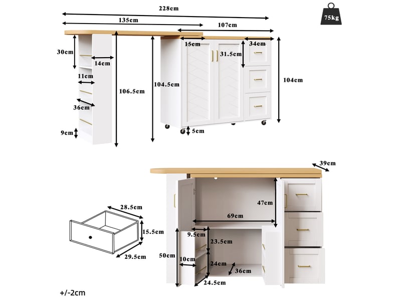 Desserte bar extensible avec rangement 135-228 cm evryae - Conforama E