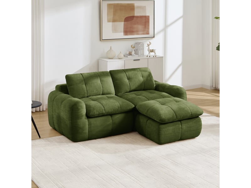  Canapé d'angle modulable en l - 194 x 160 x 68 cm-vert - canapé 2 places en chenille avec pouf et design capitonné sans cadre  - Conforama E