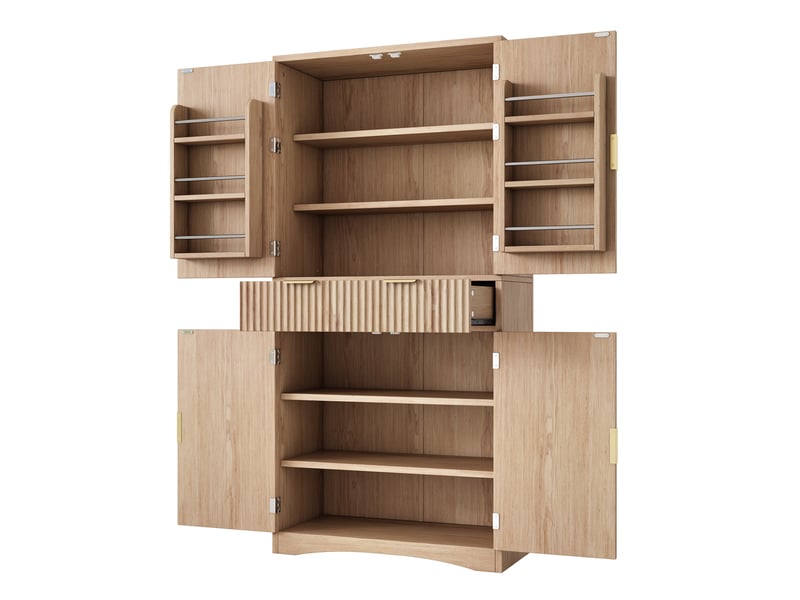 Buffet haut 76x40x180cm avec tiroirs, portes à grille et rangements, meuble pour cuisine et salon, effet bois naturel evarich - Conforama D