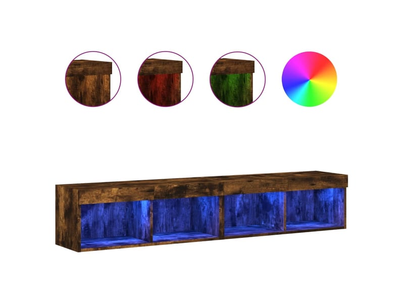  Lot de 2 meuble tv avec lumières led chêne fumé 80x30x30 cm  - Conforama A