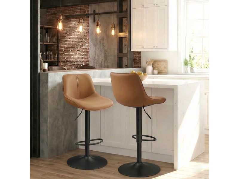 Lot de 4 tabourets de bar, réglables en hauteur, pivotants, pu, marron - Conforama C