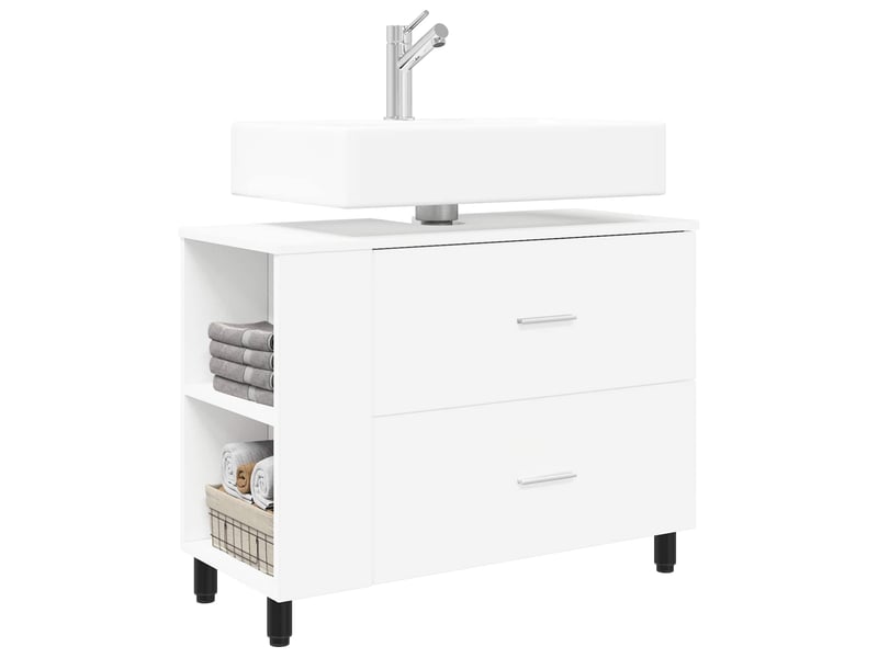  Unité de vanité de salle de bain, meuble de rangement blanc 80x35x60 cm  - Conforama C