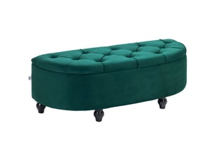 Banquette coffre vert foncé en velours, rangement, couvercle relevable, bois d’hévéa, 120 x 46 x 42 cm