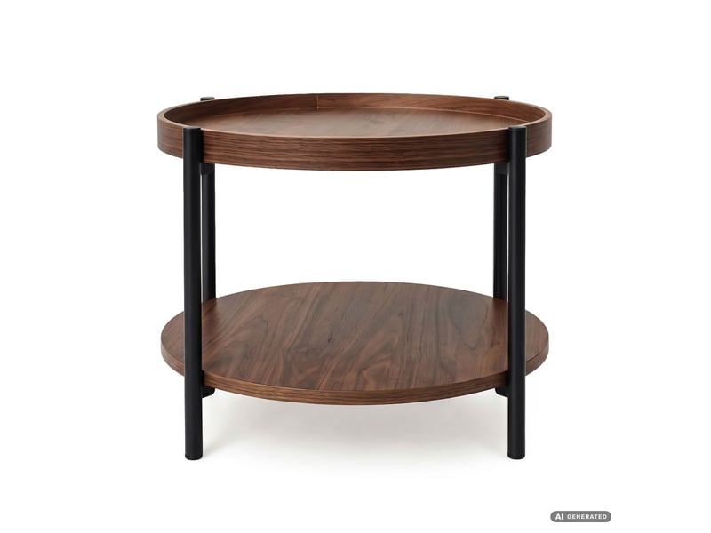 Table basse riva coloris noyer 51 cm ronde avec étagère pieds noirs style industriel 51x51x40 cm RIVA - Conforama B