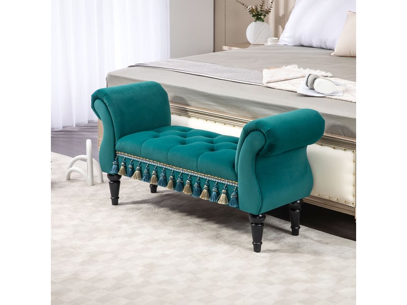  Banquette rembourrée, siège, design vintage, jusqu'à 150 kg, 117 x 40 x 58 cm, verte  - Conforama D