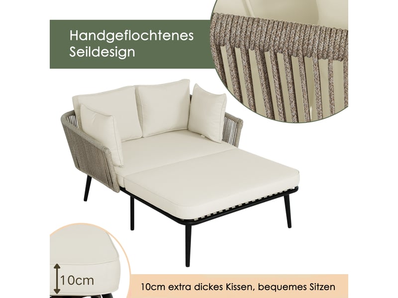  Canapé de jardin,130x65x67 cm,2 places,polyester,beige et cordage khaki  - Conforama E