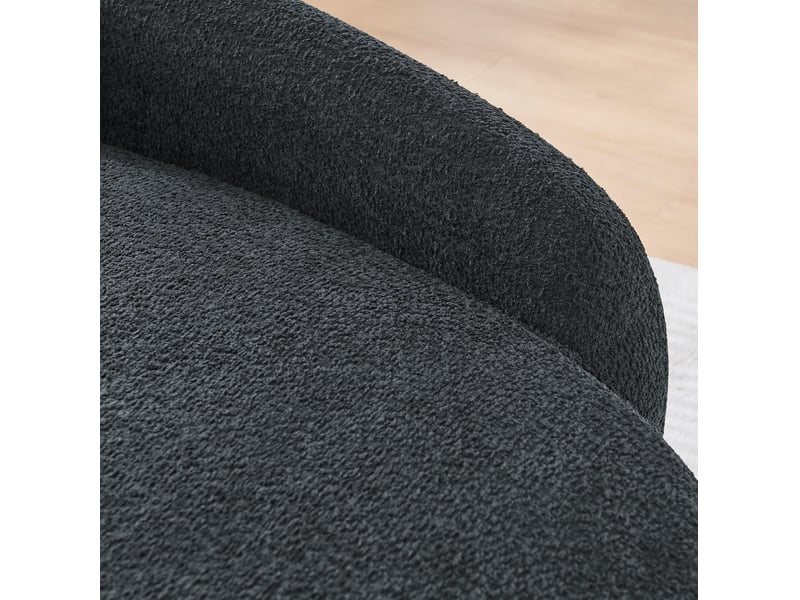  Canapé droit 1 place en tissu bouclette noir, design arrondi avec coussin, idéal pour salon et studio  - Conforama D