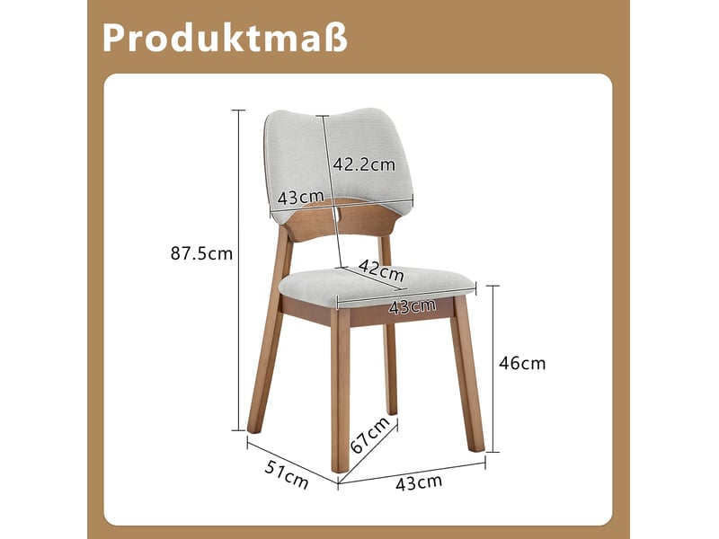  Lot de 2 chaises de salle à manger, bois, chaise cuisine, dossier papillon, assise confortable, chaise contemporaine, gris  - Conforama C