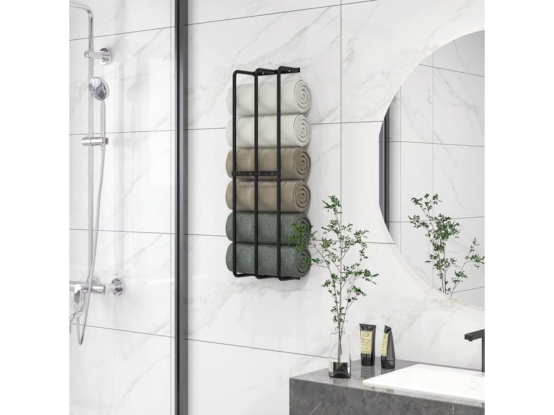  Porte serviettes mural 3 barres en métal noir - peut jusqu'à contenir 6 serviettes, dim. 21l x 12p x 74h cm  - Conforama D