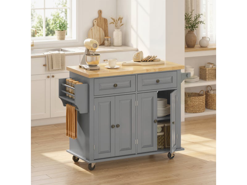  Desserte ilôt de cuisine multi rangements 2 tiroirs 2 placard 2 portes avec range-bouteille étagère  - Conforama D