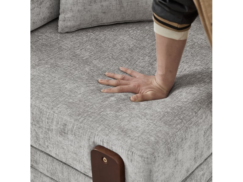  Canapé convertible pliant 2 places avec fonction couchage, coffre, ports usb-c et poches latérales en tissu gris clair  - Conforama E