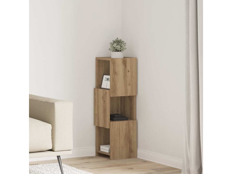  Meuble d'angle, meuble de rangement salon 25,5x25x80cm bois d'ingénierie chêne artisanal  - Conforama B