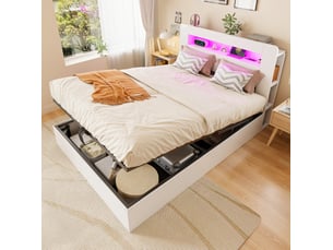 Lit coffre 140x200 cm <strong>OKWISH</strong>  <strong></strong> coloris blanc