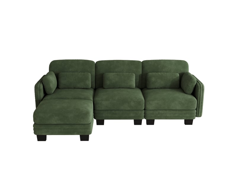 Canapé d'angle modulable 3 places 253x143x88 cm en chenille verte - Conforama D