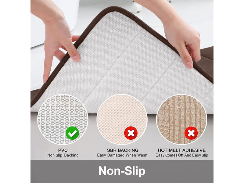 Lot de 2 tapis de bain en mousse à mémoire de forme, dont 1 tapis wc en u - 24 x 16 pouces + 24 x 20 pouces - marron  - Conforama C