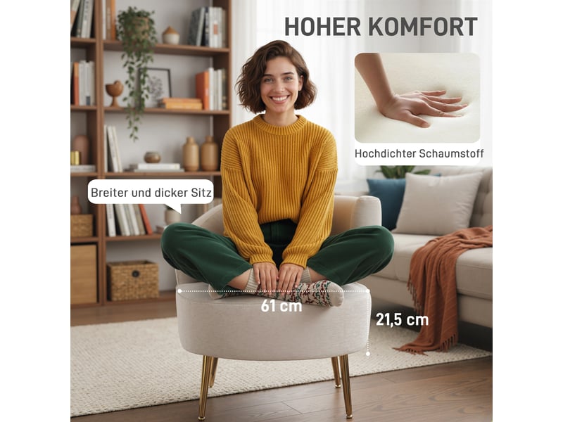  Fauteuil en tissu chenille et pieds en acier doré 69 x 65 x 67 cm blanc crème  - Conforama D