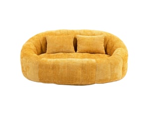 Canapé pouf fixe 2 places jaune en tissu, dossier haut enveloppant et mousse souple pour se détendre