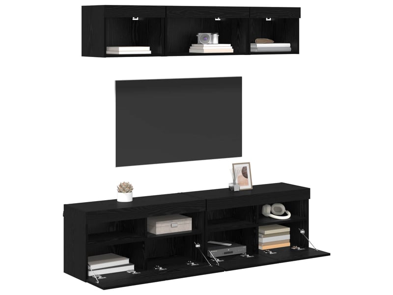  Unités murales tv avec led 5 pcs chêne noir bois d'ingénierie shl80032  - Conforama C