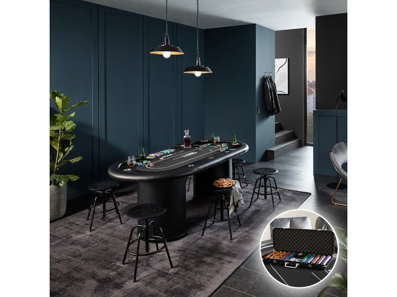  Home deluxe - table de poker avec mallette casino - avec éclairage led et porte-boissons, pour jusqu'à 9 personnes i table de jeu table de poker  - Conforama B