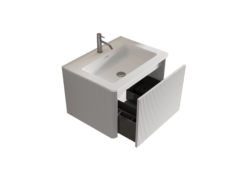  Meuble vasque suspendu 60 cm avec tiroir push open - meuble salle de bain prémonté blanc  - Conforama D