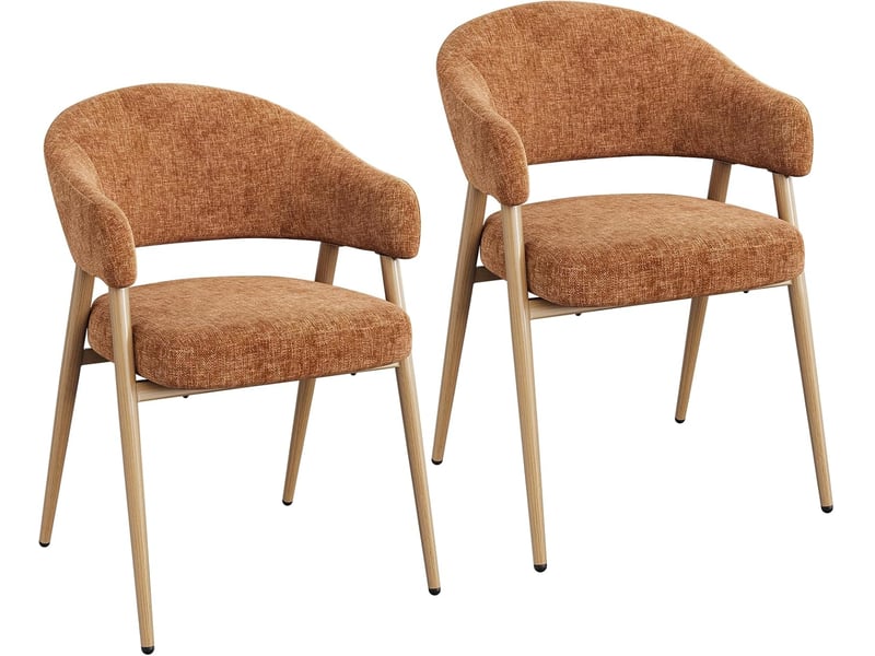 Lot de 2 chaises de salle à manger, ergonomique,pieds métalliques, siège en tissu chenille,orange - Conforama A