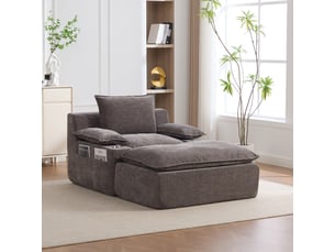 Fauteuil de relaxation convertible avec pouf ottoman 113x93x81cm - avec 4 coussins, porte-gobelets et poches de rangement - chenille - anthracite