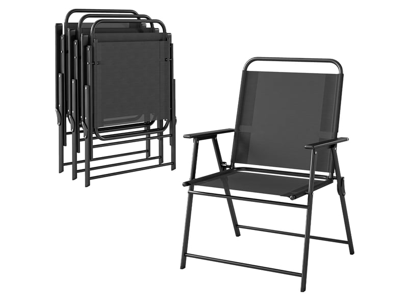 Lot de 4 chaises de jardin, chaises pliantes, acier, textilène, 65x60x94cm, noir - Conforama B