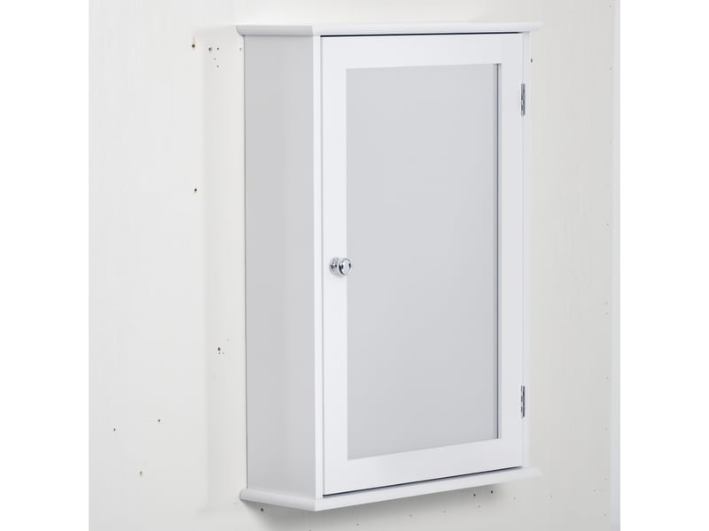  Armoire murale de salle de bain avec miroir - armoire à glace - 1 porte, 2 étagères - placard de rangement toilettes - verre mdf blanc  - Conforama A