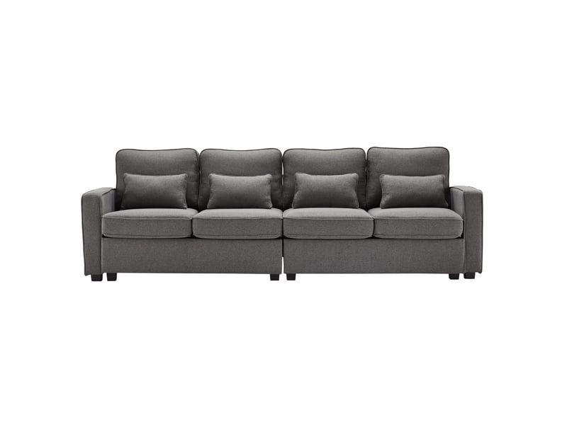  Canapé modenvie 4 places en tissu effet lin gris foncé avec 4 coussins et poches de rangement, 264 x 83 x 87 cm  - Conforama A