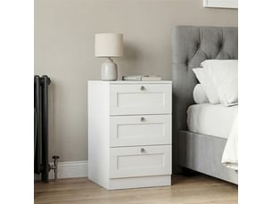 Table de chevet altino 3 tiroirs, commode de nuit, chambre, rangement, 62x40x36cm, blanc
