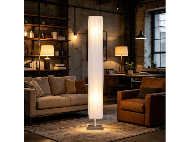  Lampadaire colonne design blanc 14 x 14 x 120 cm avec 2 douilles e27, interrupteur au pied  - Conforama E