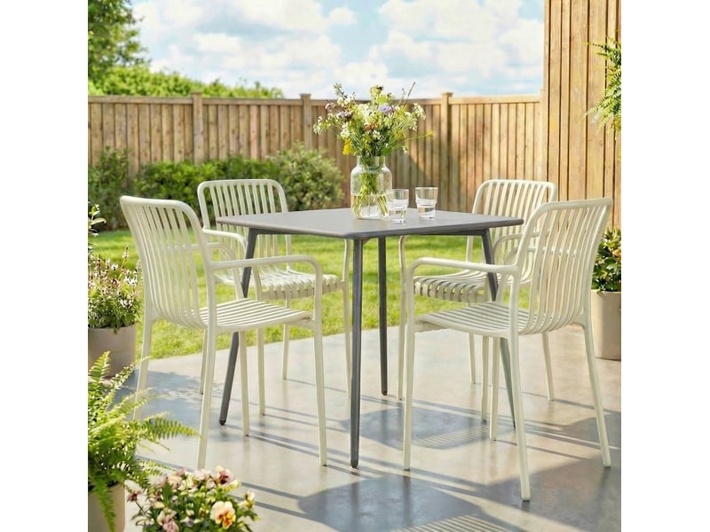  Lot de 4 chaises de jardin empilables en pp avec accoudoirs, blanc crème  - Conforama B