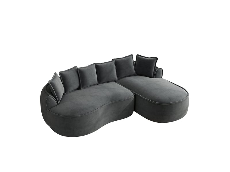  Canapé d’angle modulable 3 places en chenille gris avec méridienne 252x164 cm  - Conforama A