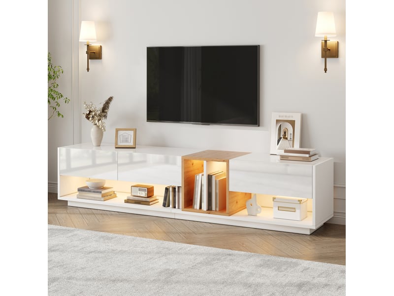  Meuble tv led avec 3 portes 190x38x42 cm blanc en panneau de particules finition brillante  - Conforama B