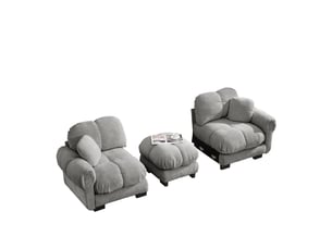 Canapé d’angle modulable 2 places avec pouf mobile - lpospi - coussins épais en chenille gris clair