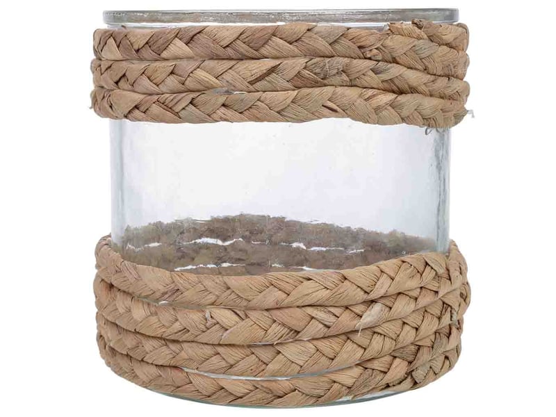  Bougeoir en verre recouvert de fibres naturelles marron d14.5x15h cm  - Conforama B