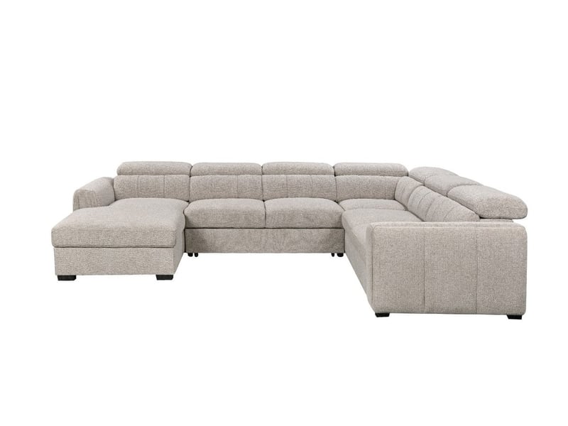  Canapé panoramique convertible avec coffre en tissu bouclette taupe najah - angle gauche KF8047-M2A2-TAU - Conforama E