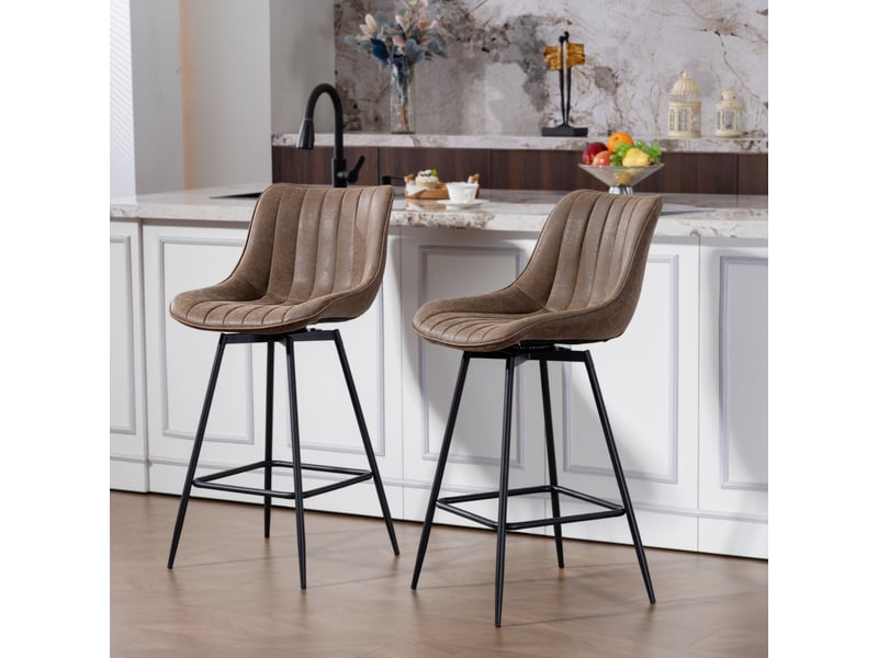  Lot de 2 tabourets de bar, chaises de bar en pu, assise rembourrée 68h cm, dossier et repose-pieds, marron  - Conforama D
