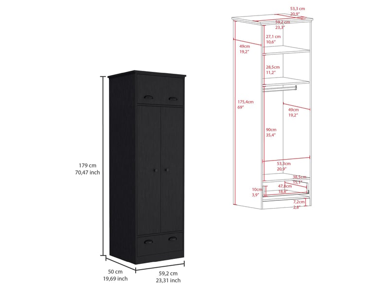  Armoire falkland de 179 cm avec 1 tiroir et penderie, wengé  - Conforama B