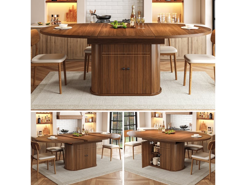  Table à manger extensible 118-158x118 cm - 4 à 6 personnes - rangement 2 portes - étagères réglables - socle rainuré - mdf - brun foncé CozyNest - Conforama B