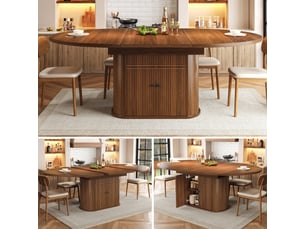 Table à manger extensible 118-158x118 cm - 4 à 6 personnes - rangement 2 portes - étagères réglables - socle rainuré - mdf - brun foncé