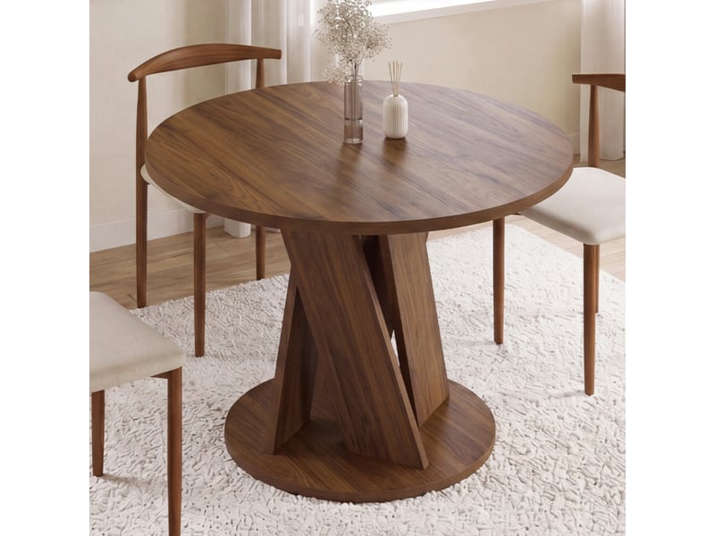  Table à manger extensible ronde jasmine 4-8 personnes pied central noyer 110-150 cm  - Conforama D