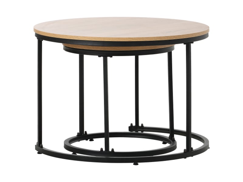  Lot de 2 tables basses gigognes chêne avec cadre noir  - Conforama E