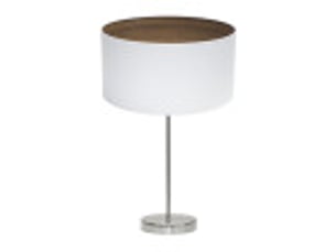 Fabrilamp tatiana grande lampe à poser nickelé blanc effet bois foncé, abat-jour textile finition bois, 1 x e27, 63 cm