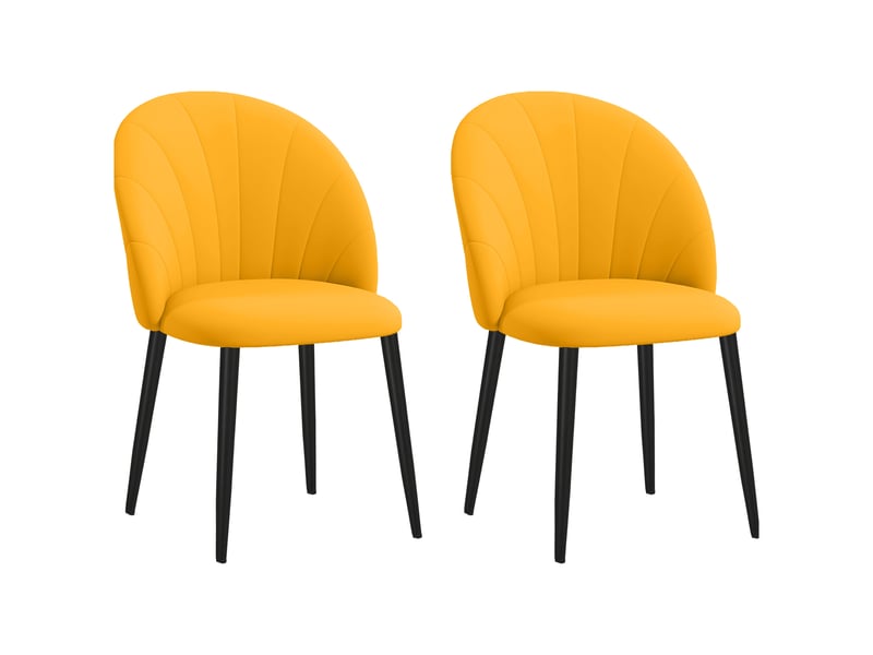  Lot de 2 chaises de salle à manger modernes avec dossier coquille et pieds en métal rembourrées en velours jaune pour cuisine salon bureau  - Conforama A