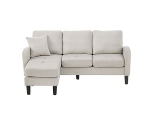 Canapé d'angle réversible 3 places 166 cm en coton-lin beige, gris et blanc, méridienne modulable
