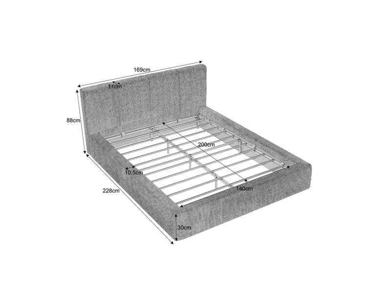  Lit 140x200 cm avec tête de lit rembourrée, cadre en acier renforcé, sans sommier tapissier, montage facile, matelas non inclus  - Conforama E