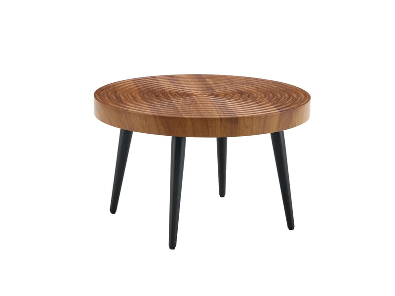 Table basse ronde brun en 3d surface texturée avec pieds en métal pour petit espace - Conforama A