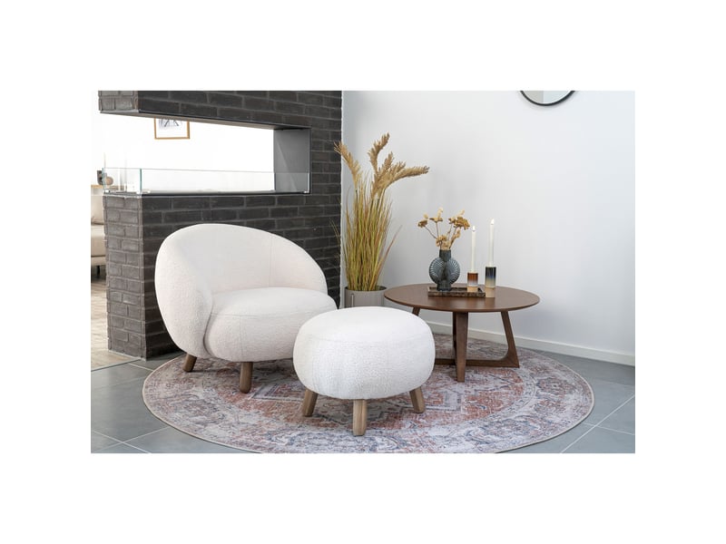  Pouf savona en fausse fourrure blanche avec pieds effet noyer, 56×47 cm  - Conforama D